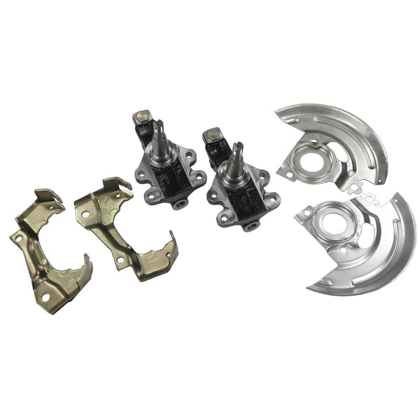 1964-72 GM A-body, 67-69 F-body, 68-74 X-body 2" Drop Front Disc Brake Spindle, Caliper Bracket and Backing Plate. 6pc