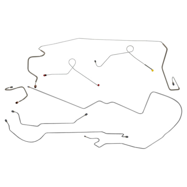 1968-69 Dodge A-Body Dart 2pc F to R, 8-3/4 Rear Power Disc Brake Line Kit 8pc, OE Steel