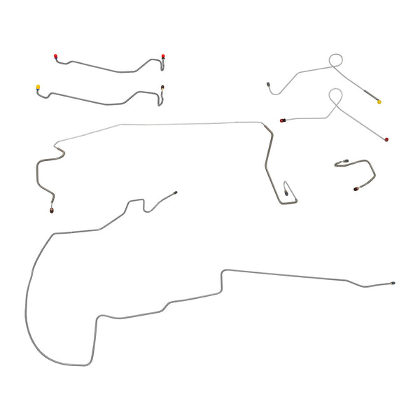 1971 A-Body Dart 111" WB 8-3/4 Rear Axle 1pc F to R Power Disc Brake Line Kit 7pc, OE Steel