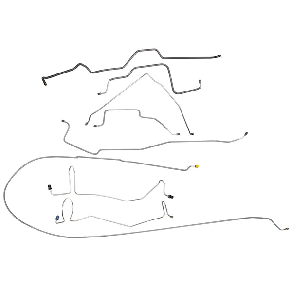 1973-77 Dodge Truck 4WD 1/2-Ton Std. Cab Longbed Power Disc Brake Line Kit 8pc, OE Steel