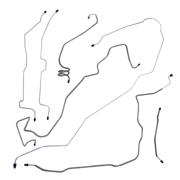 1986 Ford Bronco II 4wd Power Disc Brake Line Kit (Curly Q MC Line, w/Tee, w/o Valve) 7pc, OE Steel