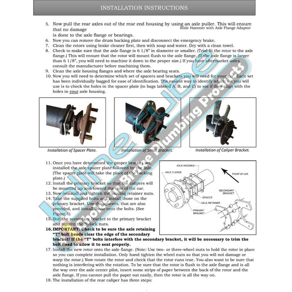 Ford Small Bearing Axle Rear Disc Conversion Kit w/Standard Rotors w/E-Brake Cable Brackets
