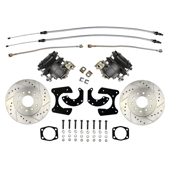 Ford Small Bearing Axle Rear Disc Conversion Kit w/Cross-Drilled and Slotted Rotors w/E-Brake Cable Brackets