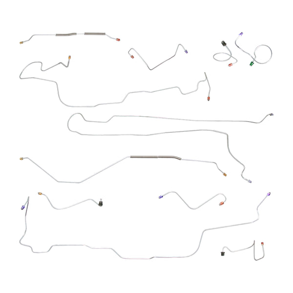 1967 Ford Fairlane Power Drum Brake Line Kit 9pc, OE Steel