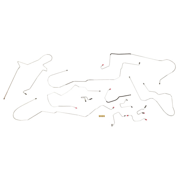 1995 (Late)-02 Ford Mercury Taurus Sable Front Disc/Rear Drum w/o ABS or Load Valve Complete Brake Line Kit 9pc, OE Steel