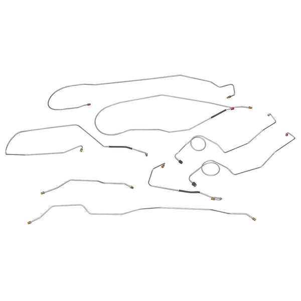 1967-70 Ford F100 F150 2wd Power Drum Brake Line Kit 8pc, Longbed, OE Steel