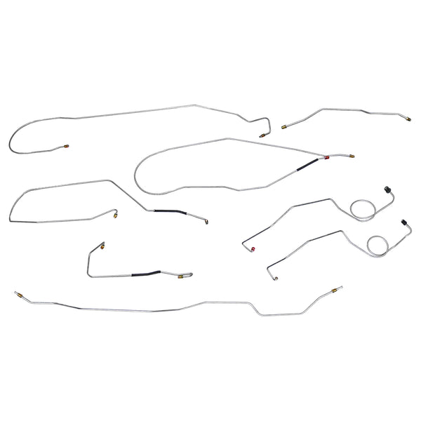 1971 Ford F100 F150 2wd Power Drum Brake Line Kit 8pc, Longbed, OE Steel