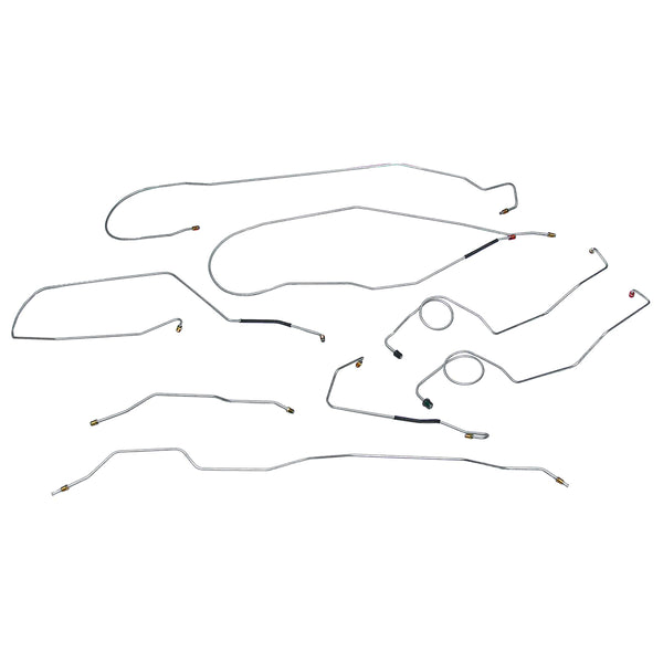 1971 Ford F100 F150 2wd Complete Manual Drum Brake Line Kit 8pc, Long Bed OE Steel