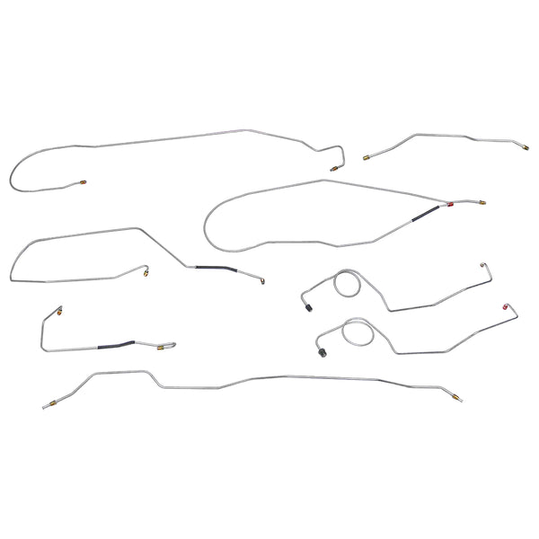 1971 Ford F100 F150 2wd Manual Drum Brake Line Kit 8pc, Shortbed, OE Steel