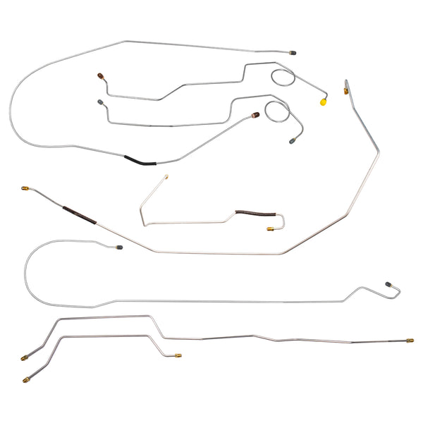 1971 Ford F-250 2wd Complete Power Drum Brake Line Kit Long Bed, 8pc, OE Steel