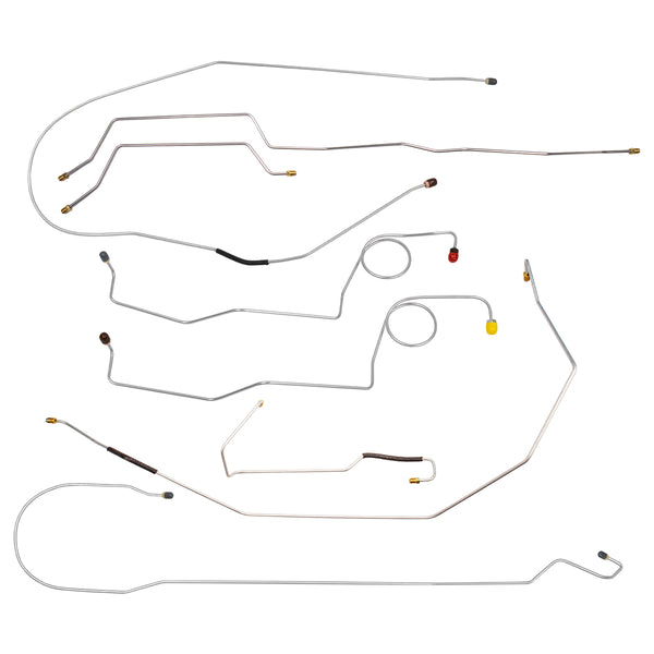 1971 Ford F-250 2wd Complete Manual Disc Brake Line Kit Long Bed, 8pc, OE Steel