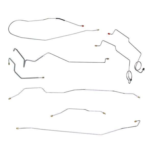 1972 Ford F-100 F-150 2wd Complete Power Drum Brake Line Kit 8pc, Short Bed OE Steel