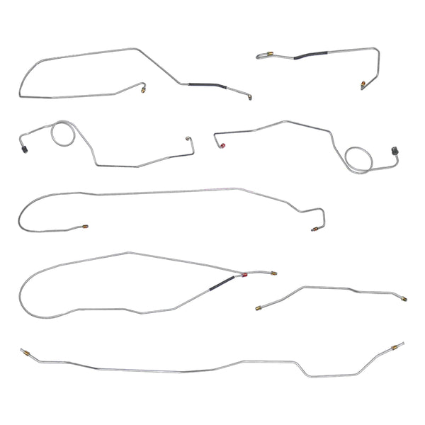 1972 Ford F-100 F-150 2wd Complete Manual Disc Brake Line Kit 8pc, Long Bed OE Steel