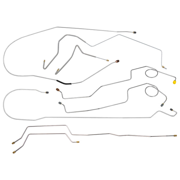 1972 Ford F-250 2wd Complete Power Drum Brake Line Kit Long Bed, 8pc, OE Steel