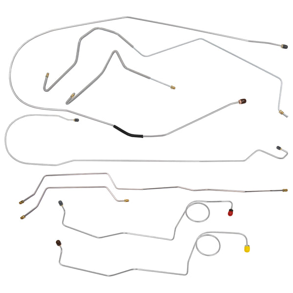 1972 Ford F-250 2wd Complete Manual Drum Brake Line Kit Long Bed, 8pc, OE Steel