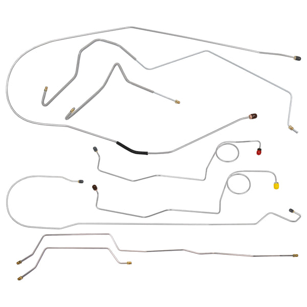 1972 Ford F-250 2wd Complete Manual Disc Brake Line Kit Long Bed, 8pc, OE Steel