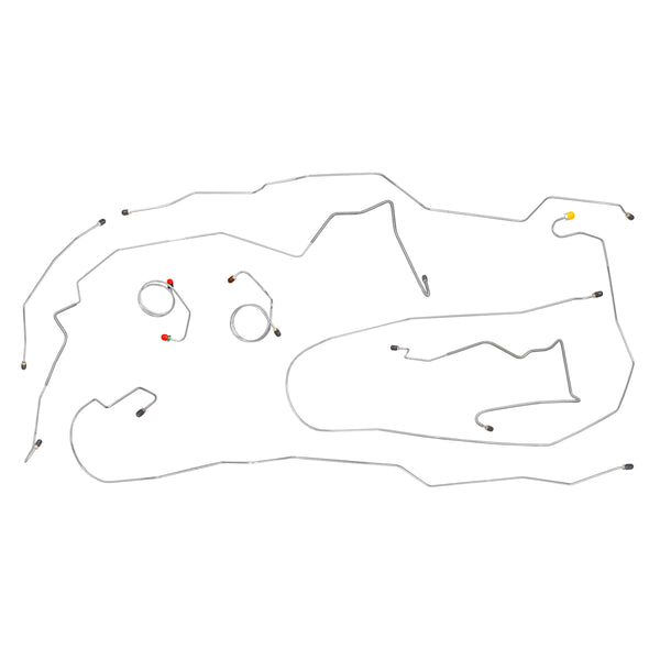 1975 Ford F100 F150 Std. Cab Long Bed Power Valve on Frame Disc Brake Line Kit 8pc, OE Steel