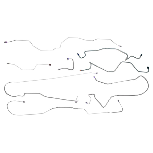 1987-89 Ford F250 F350 2WD Std. Cab Longbed (w/Single Rear Wheels) Complete Power Disc Brake Line Kit 8pc, OE Steel