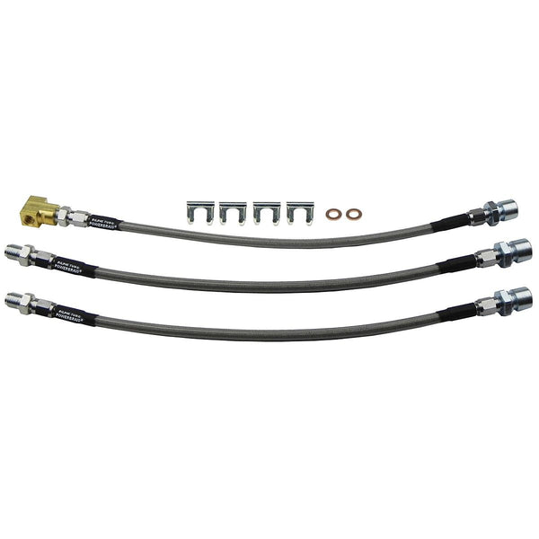 1958-64 Chevrolet Impala Bel Air Front Drum Stainless Braided Brake Hose Kit 3pc