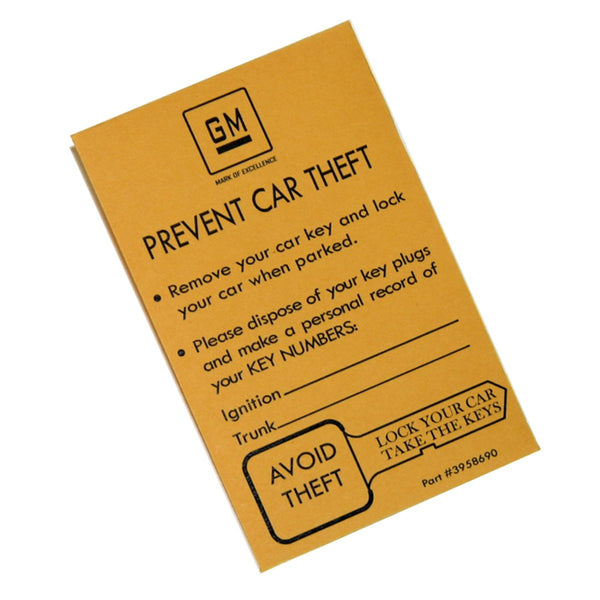 1969-72 GM Spare Key envelope mustard color 1pc