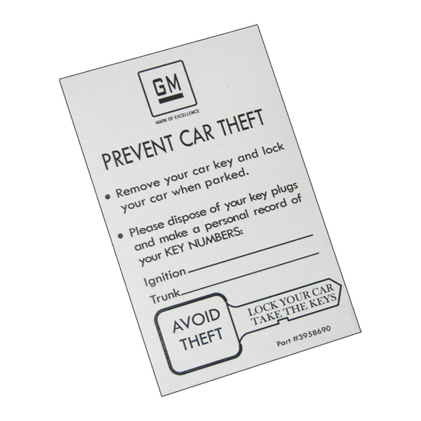 1969-72 GM Spare Key envelope white color 1pc