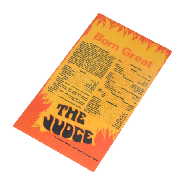 1969 Pontiac GTO, The Judge Sales Information Card Laminated 1pc