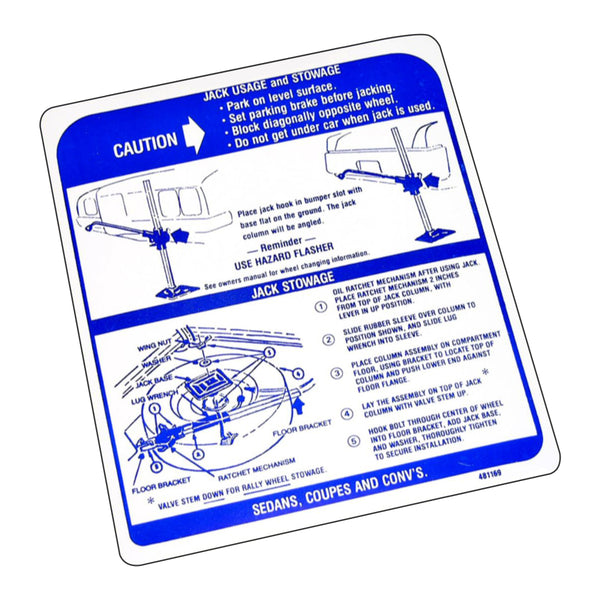 1969 Pontiac Lemans GTO Trunk Lid Jacking Instructions Decal 1pc