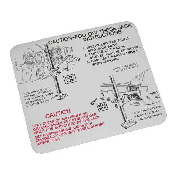1971 Oldsmobile Cutlass Jack Instructions Decal 1pc