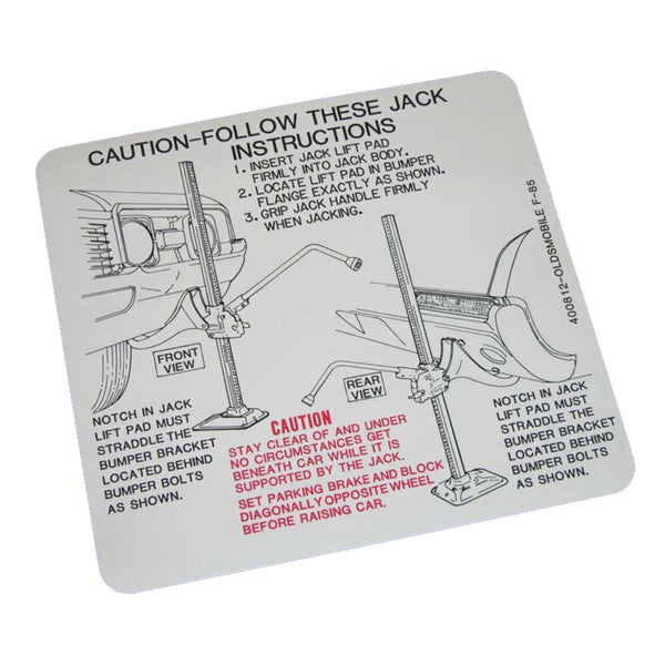 1968 Oldsmobile Cutlass Jack Instructions Decal 1pc