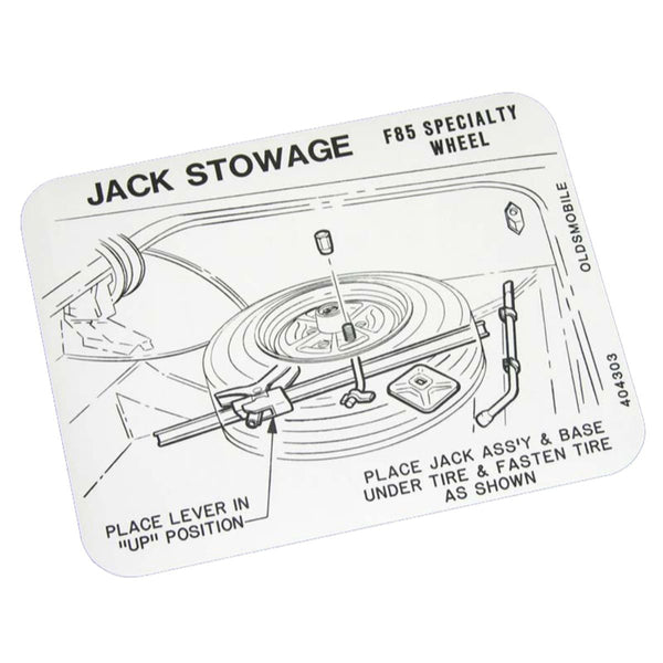 1969-72 Oldsmobile Cutlass SS Wheels Jack Stowage Decal 1pc