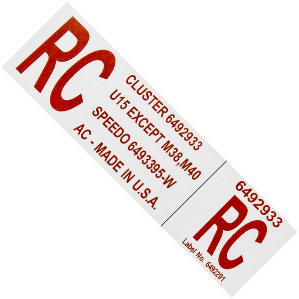 1970 - 72 Olds Cutlass Cluster Decal - RC U15 Except M38, M40 - Speedo