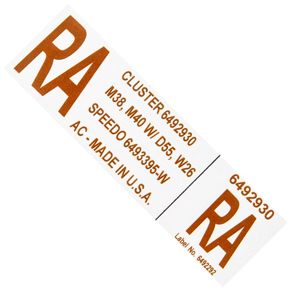 1970 - 72 Olds Cutlass Cluster Decal - RA M38, M40 W/D, W26 - Speedo