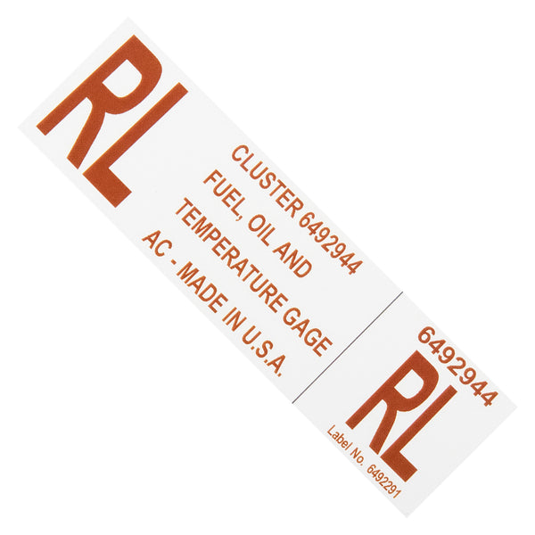 1970 - 72 Olds Cutlass Cluster Decal - RL Fuel, Oil & Temp ( Gauges )