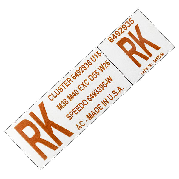 1970 - 72 Olds Cutlass Cluster Decal - RK U15 M38 M40 EXC D55 W26 Speedo