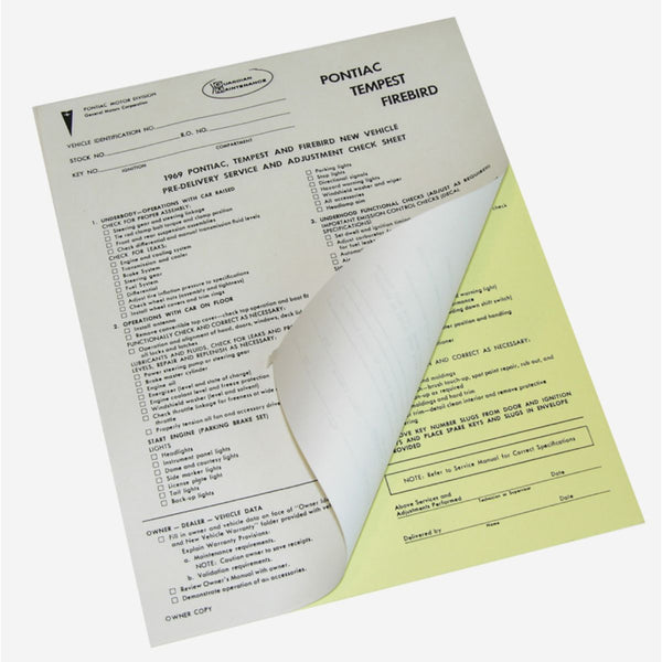 1969 Pontiac (All Models) Dealer Pre Delivery Sheets Carbon Ea