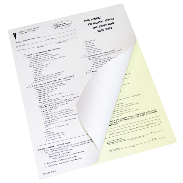 1970 Pontiac (All Models) Dealer Pre Delivery Sheets Carbon Ea