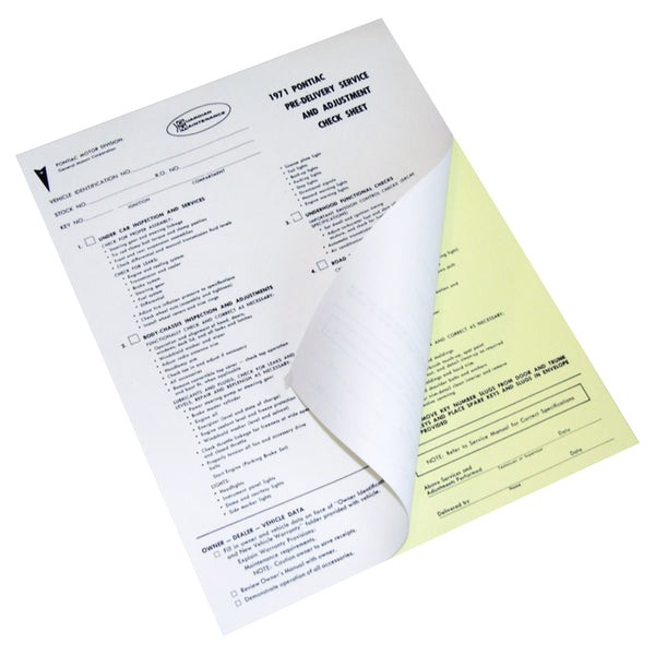 1971 Pontiac (All Models) Dealer Pre Delivery Sheets Carbon Ea