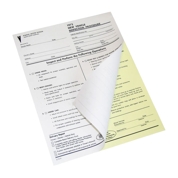 1972 Pontiac (All Models) Dealer Pre Delivery Sheets Carbon Ea