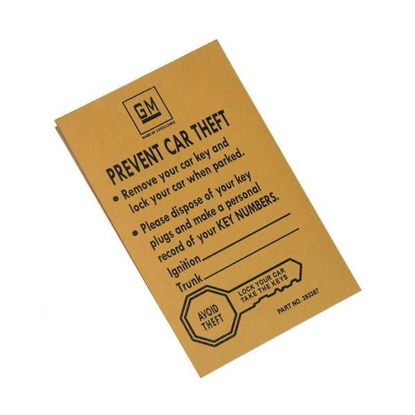 1964-68 GM Key Envelope Mustard Color 1pc