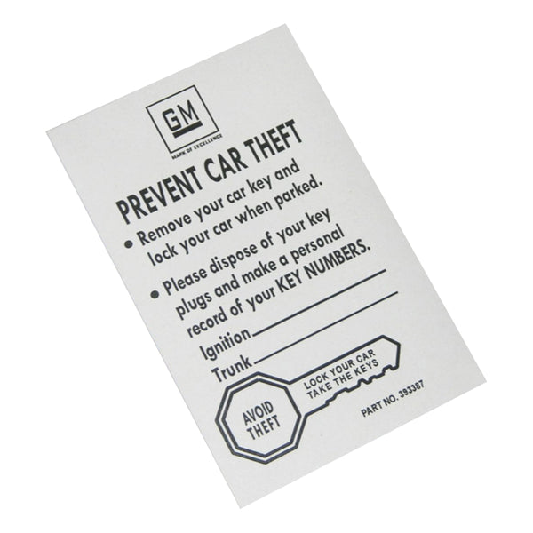 1964-68 GM Key Envelope White Color 1pc