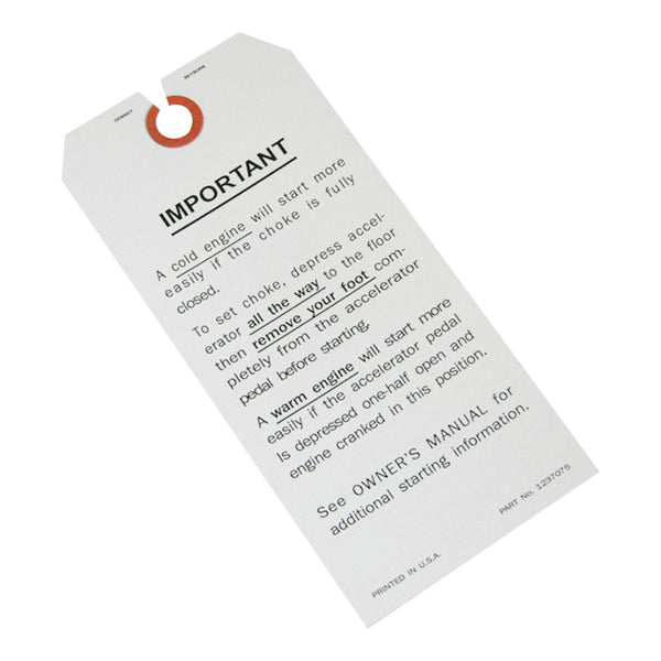 1969-72 Buick, Skylark, GS, GSX, Steering Column Start Tag 1pc