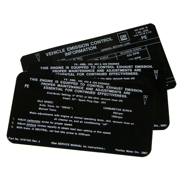 1968 Pontiac 350/400/428-4V Emissions Decal, Ea