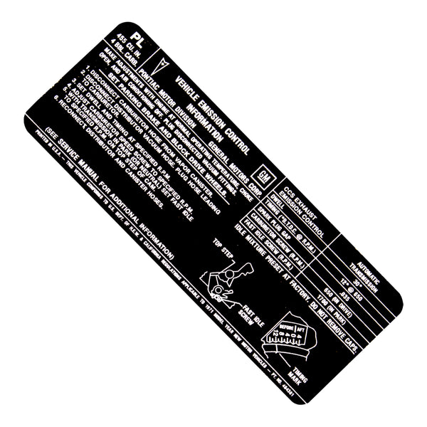 1971 Pontiac 455-4bbl, AT Emissions Decal, Ea