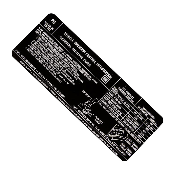 1972 Pontiac 400-4bbl Emissions Decal, Ea