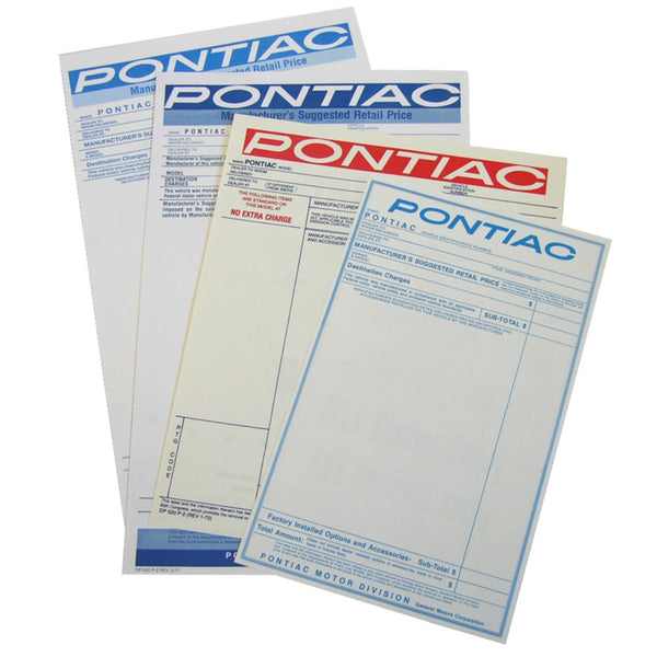 1963-66 Pontiac New Vehicle Window Price Sticker