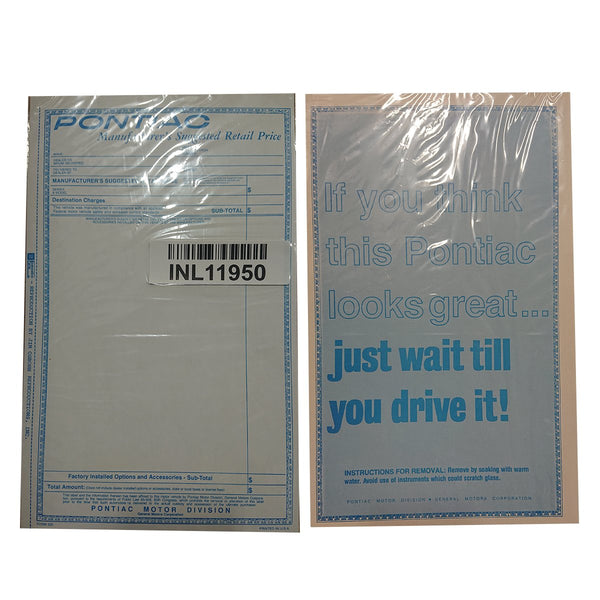 1967 Pontiac New Vehicle Window Price Sticker