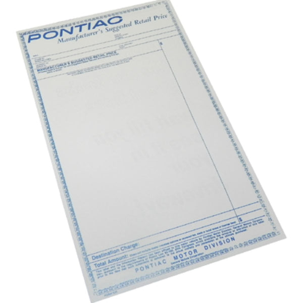 1968-69 Pontiac New Vehicle Window Price Sticker