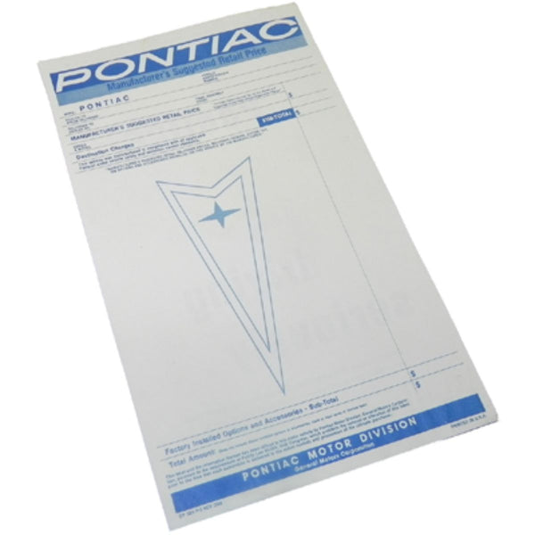 1970 Pontiac New Vehicle Window Price Sticker