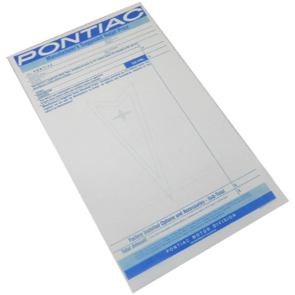 1971 Pontiac New Vehicle Window Price Sticker