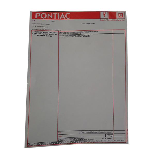 1977-79 Pontiac New Vehicle Window Price Sticker